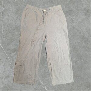 Karen Scott Lightweight Women's M Beige Wide Leg Pants Cotton Joggers Drawstring